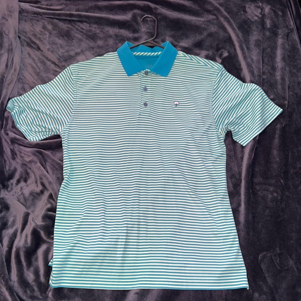 Green & white striped Southern Shirt Company polo.